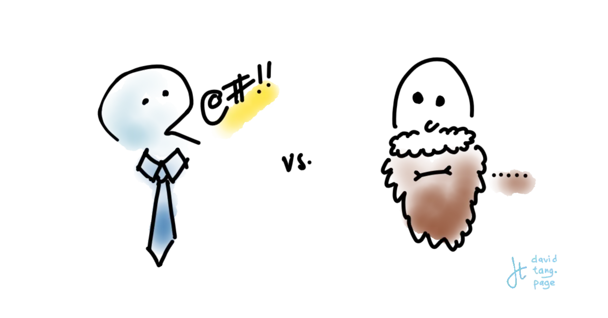 spoken tie person versus old guru figure